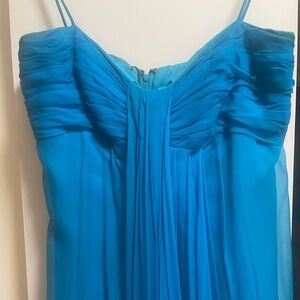 Bonwit Teller Aqua Silk Chiffon Evening Gown  Spaghetti Straps  1960’s Small